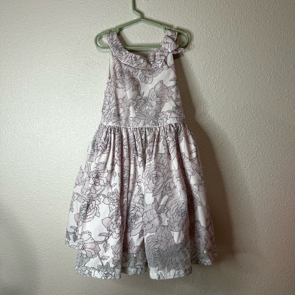 Janie and Jack High Neck Bow Dress Kids Girls 6 White Floral Formal Sleeveless